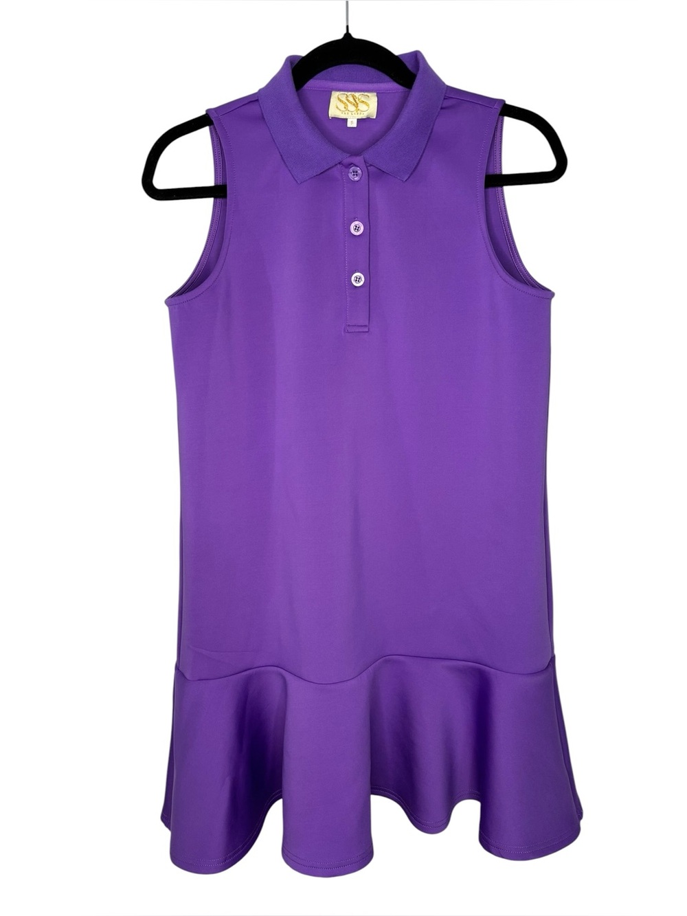 SSYS Margaret Sleeveless Drop Waist Collared Polo Scuba Dress Size Small Purple
